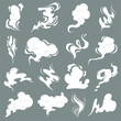 © ONYXprj - Steam clouds. Cartoon dust smoke smell vfx explosion vapour storm vector pictures isolated. Smoke steam, vapour and smell, vapor cloud, aroma perfume illustration