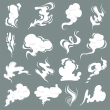 Steam Clouds. Cartoon Dust Smoke Smell Vfx Explosion Vapour Storm Vector Pictures Isolated. Smoke Steam, Vapour And Smell, Vapor Cloud, Aroma Perfume Illustration