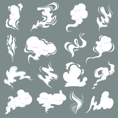 steam clouds. cartoon dust smoke smell vfx explosion vapour storm vector pictures isolated. smoke st