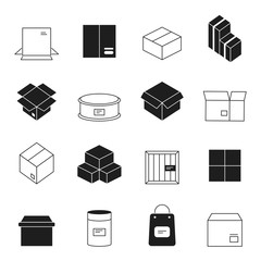 Wall Mural - box symbols. wooden and cardboard stack export boxes opened and closed vector simple icon set. illus