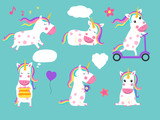 Fototapeta Dinusie - Cute vector unicorns. Cartoon characters isolate. Illustration unicorn animal, fairytale magic dream