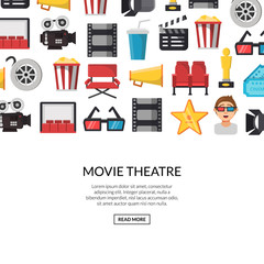 Canvas Print - Vector flat cinema icons background with place for text illustration. Cinema film movie, video entertainment and cinematography