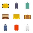 Suitcase icon set. Flat set of 9 suitcase vector icons for web design