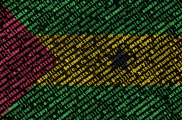 sao tome and principe flag is depicted on the screen with the program code. the concept of modern te