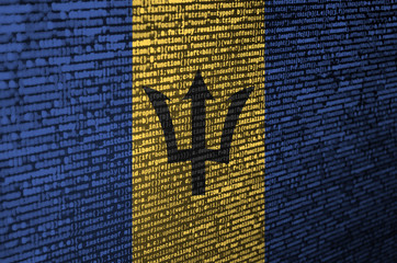 barbados flag is depicted on the screen with the program code. the concept of modern technology and 