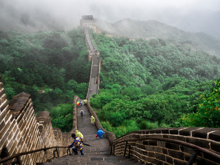 Wall Mural - The Great Wall Badaling section with clouds and mist, Beijing, China