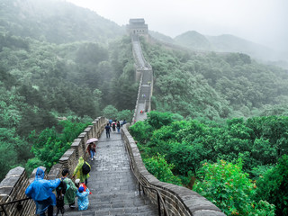 Wall Mural - The Great Wall Badaling section with clouds and mist, Beijing, China