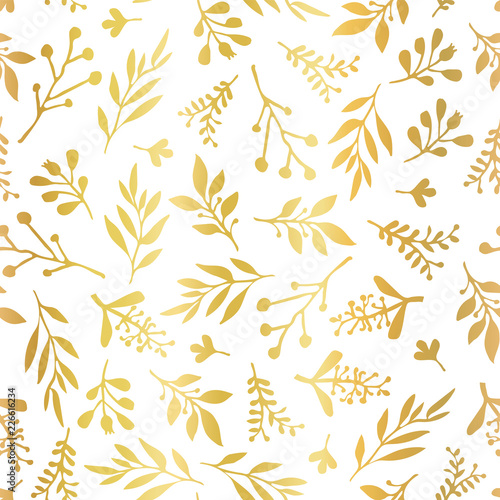 Gold Foil Florals Seamless Vector Background Golden Abstract