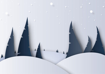 winter season landscape with snow and pine forest for merry christmas and happy new year background 