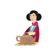 Poster - geisha woman with teapot avatar character