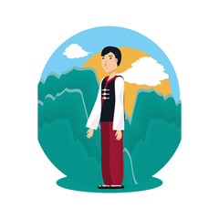 Sticker - chinese man with traditional costume in landscape