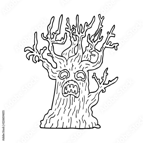 Line Drawing Cartoon Spooky Tree Stock Vector Adobe Stock