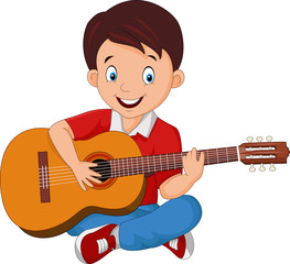 Wall Mural - Cartoon boy playing guitar