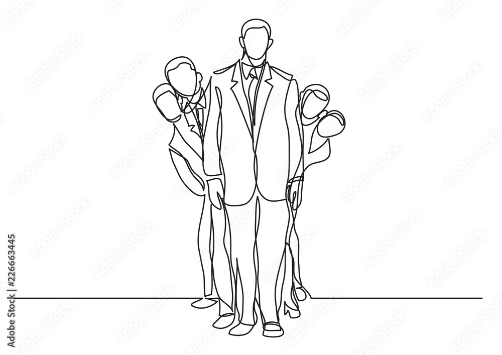 continuous line drawing of standing happy business team Stock Vector ...