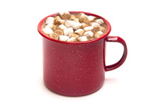 Mug Of Hot Chocolate In A Red Metal Mug