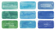 Blue watercolor rectangle set, vector