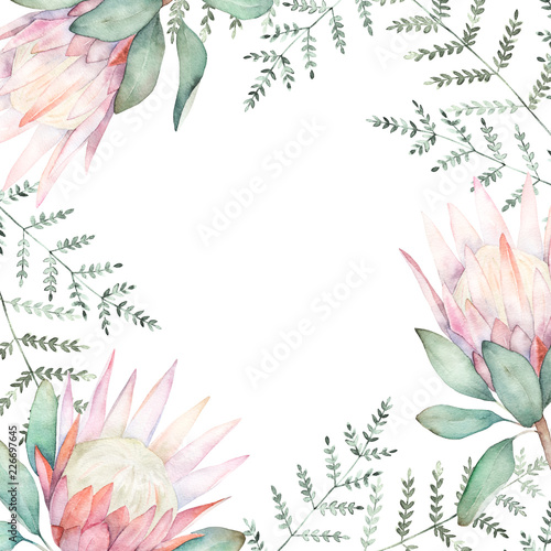 Watercolor floral frame for wedding cards, invitations, Easter, birthday. Spr...