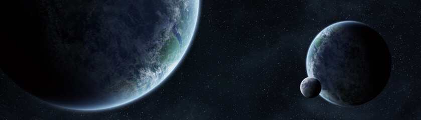 Wall Mural - panoramic view of planets in distant solar system 3d rendering elements of this image furnished by n