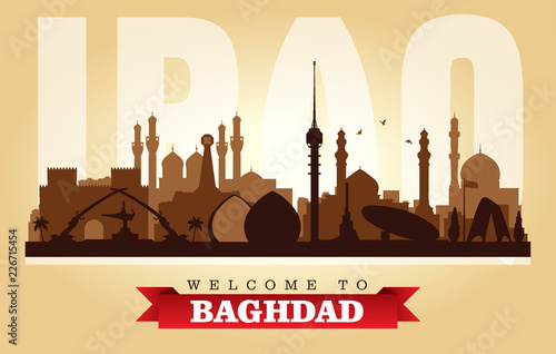 Valokuva Baghdad Iraq city skyline vector silhouette