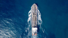 Large Crude Oil Tanker Roaring Across The Mediterranean Sea - Aerial Image