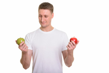 Handsome Caucasian man isolated against white background