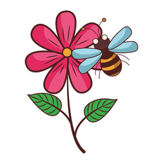 Sticker - Flower and bee cartoon