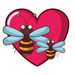 Sticker - Bees on heart cartoon