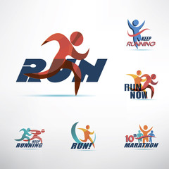 Wall Mural - running people logo template, stylized symbols collection, sport and activity concept