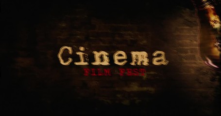 cinema horror night intro or opener. slogans on old brick wall with waggling and blinking bulb. dark
