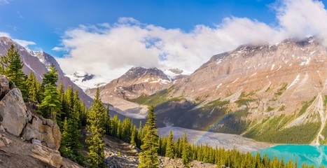 Wall Mural - Panoramic view at the Peyto lake ,Peyto peek with rainbow from Bow Summit in Banff National Park - Canadian Rocky Mountains