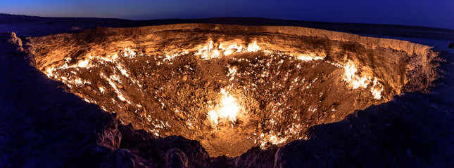 turkmenistan gates of hell gas crater fire in karakum desert near darvaza. burning methane gas crate