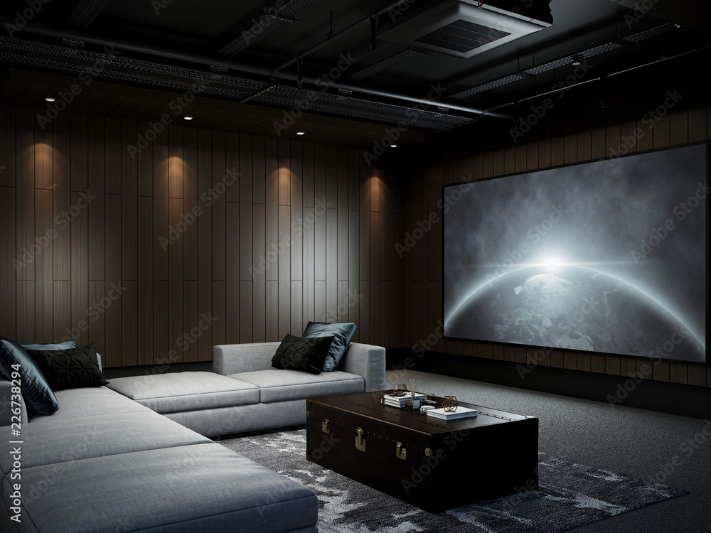 Modern Luxury Home Theater room 3D render Stock Illustration | Adobe Stock
