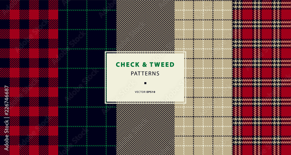 Check and tweed seamless patterns set - obrazy, fototapety, plakaty 