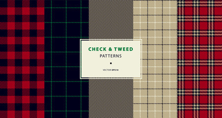 Check and tweed seamless patterns set