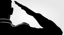 Soldier, Officer Saluting Silhouette. Vector Illustration.