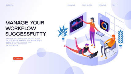 Wall Mural - business management isometric concept banner