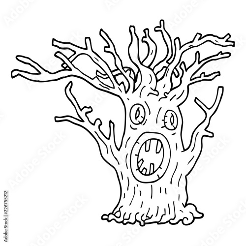 Line Drawing Cartoon Spooky Tree Stock Vector Adobe Stock