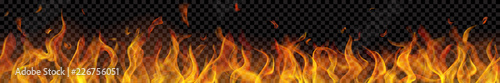 Fotografía Translucent long fire flame with horizontal seamless repeat on transparent background