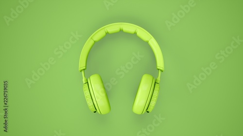 3D Rendering Green headphones isolated on green background Poster Mural XXL
