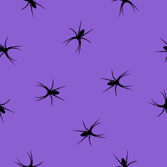 Seamless pattern Spider black silhouette on purple, vector eps 10