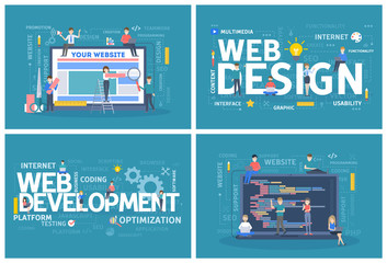 Website design and development horizontal banner set.