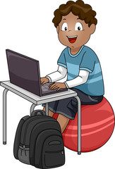 Canvas Print - Kid Boy Laptop Exercise Ball Illustration