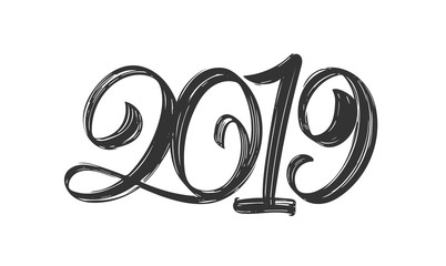 Wall Mural - happy new year. vector handwritten textured brush type lettering of 2019 on white background. chines