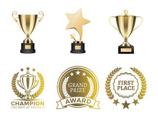 Wall Mural - goblets and certificates for win in contest set
