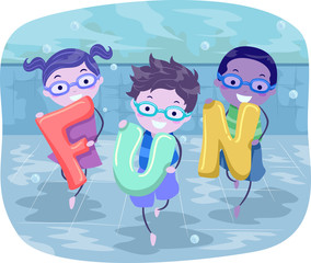 Sticker - Stickman Kids Under Water Swim Illustration