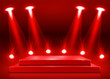 Stage podium with lighting, Stage Podium Scene with for Award Ceremony on red Background. Vector illustration