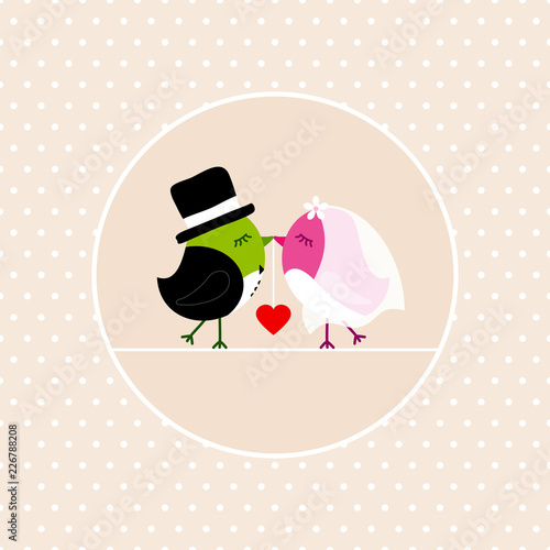 Fotografía Wedding Birds Holding Heart Dots Background Beige