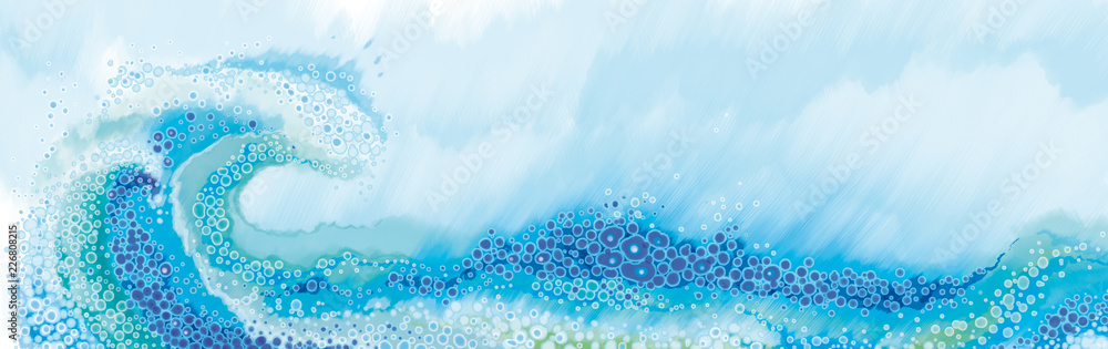 Meereswelle mit kleinen Schaumblasen - obrazy, fototapety, plakaty 