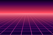Vector Perspective Grid. Abstract Retro Background In 80s Style.