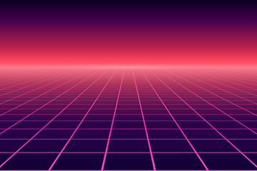 vector perspective grid. abstract retro background in 80s style.